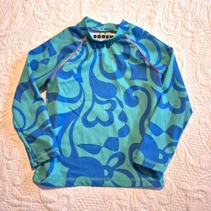 Mini Boden girls size 5-6 years green & blue long sleeve rash guard EUC